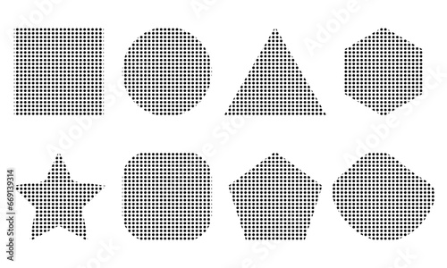 Basic Dotted Halftone Pattern Collage Vector Shapes Set with Transparent Background