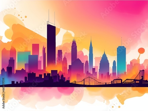 Pink city landscape. AI generated illustration