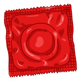 Vector Single Cartoon Condom in Red Package.