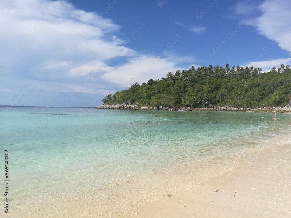 Deserted sandy Karon beach on Phuket island. The best beach in the world. Perfect place for yoga.