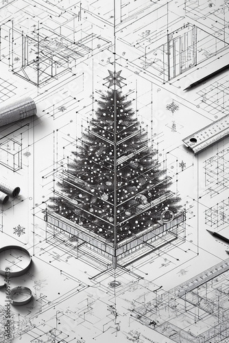 Fototapeta samoprzylepna Blueprint Christmas Tree