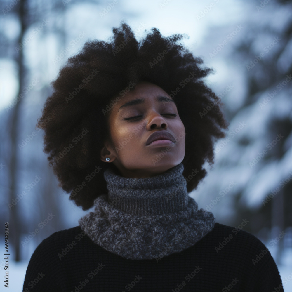 Cold black woman in winter. Cold black woman in winter.