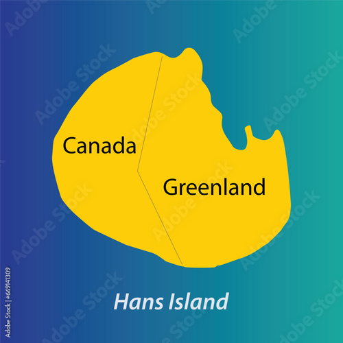 Hans Island modern map vector, illustration. Borderline showing Canada and Greenland territory of Hans Island.