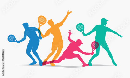 Colorful vector editable padel or paddle  player poses for any graphic background	