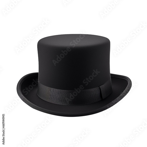 Elegant Top Black Hat, Isolated on Transparent Background PNG, gentleman, front view