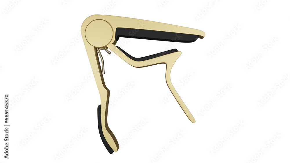 Guitar capo for guitar isolated on transparent and white background. Music concept. 3D render Guitar capo for guitar isolated on transparent and white background. Music concept. 3D render
