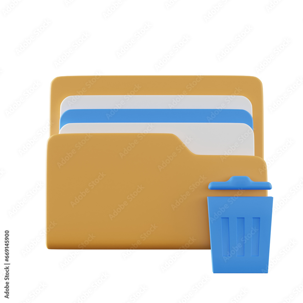 3d illustration of folder icon with trash bin delete icon 3d illustration of folder icon with trash bin delete icon