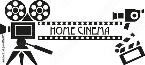 HOME CINEMA WRITING  FILM WITH VINTAGE PROJECTOR AND CAMERA WALL APPLICATON 