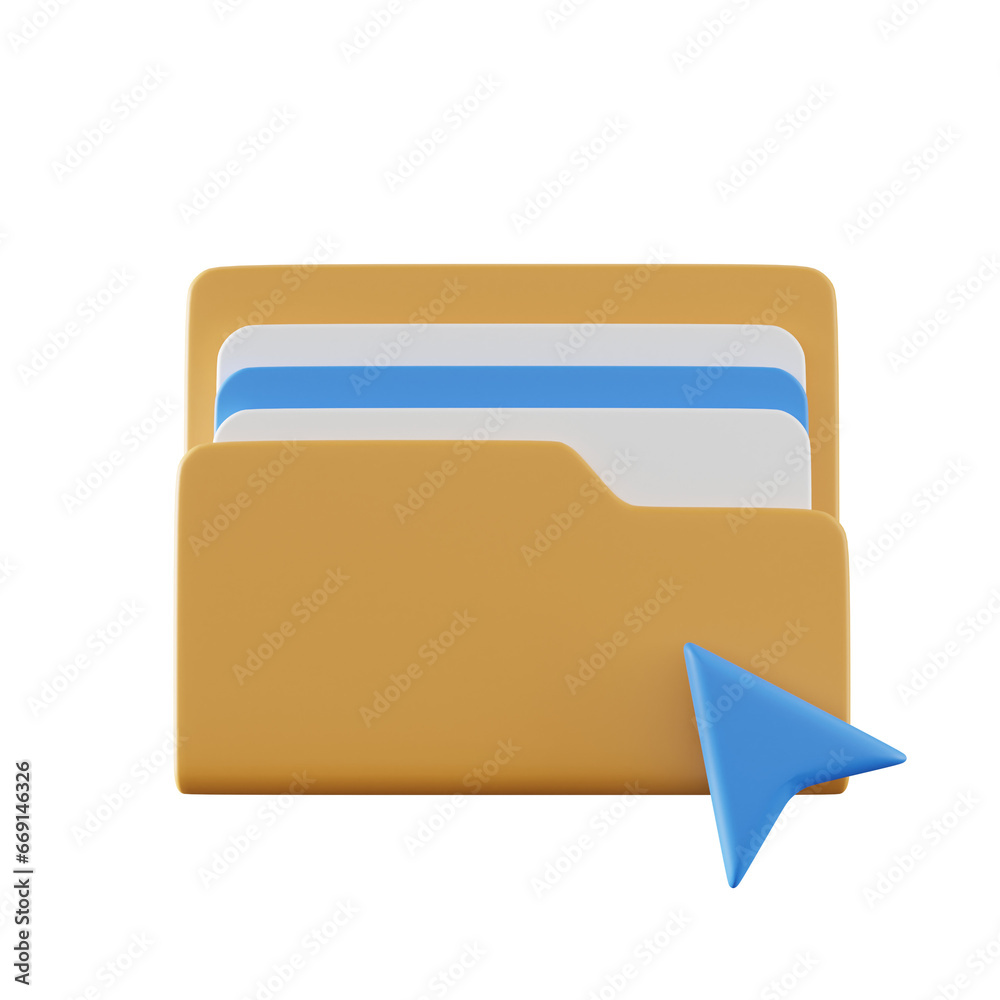 3d illustration of folder icon with cursor 3d illustration of folder icon with cursor