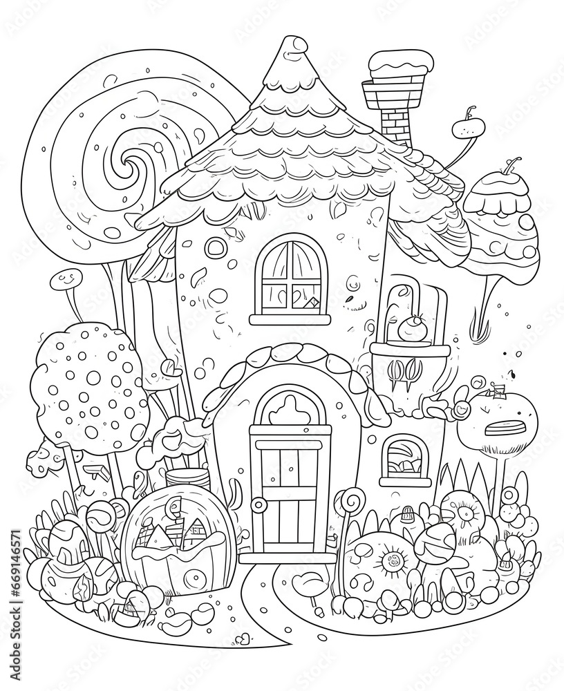 a coloring page of a house