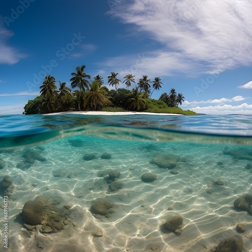 an island with palm trees and sandy bottom