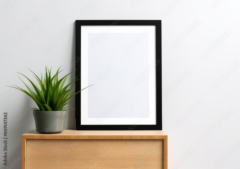 Wall art empty picture frame mockup on wooden desk, wall, table. Vase with olive branches, cactus. Elegant working space, home office concept. Wall art empty picture frame mockup on wooden desk, wall, table. Vase with olive branches, cactus. Elegant working space, home office concept.
