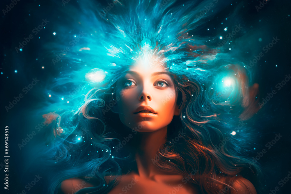 Fototapeta premium mindfulness cosmic beautiful woman background