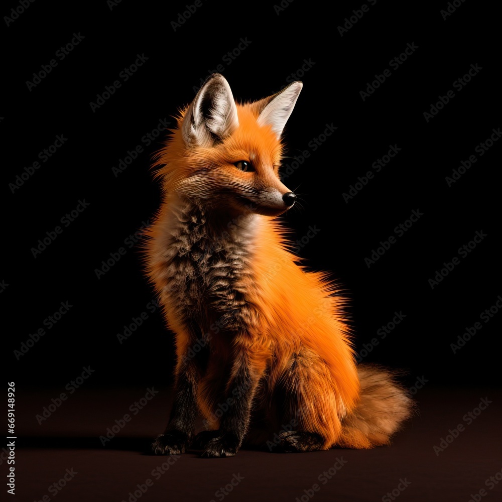 Obraz premium Detailed Portraiture of Orange Fox with Dramatic Lighting
