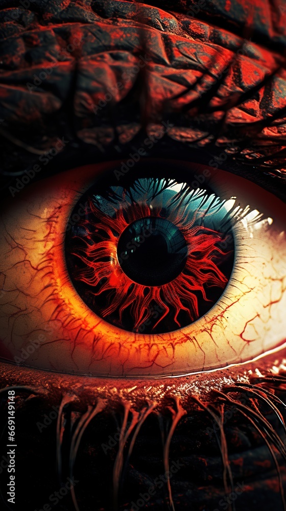 Large close-up of the scary fantasy pupil of the eye. Ai generative..