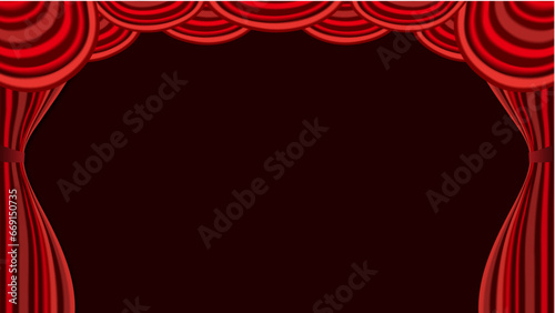 Red theatrical curtain background vector illustration.　ステージの赤いカーテンの背景フレーム
