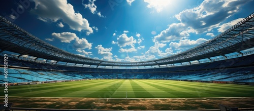Football Stadium background. Low angle. sunny weather during the day photo