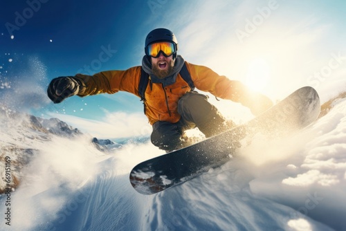 Caucasian Male Snowboarding Ridin Setting Generative AI