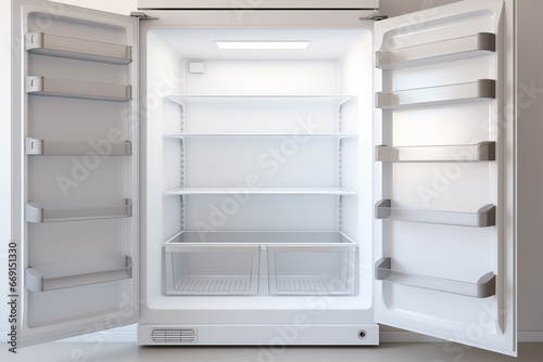Empty Modern Refrigerator with Spacious Interior and Shelves