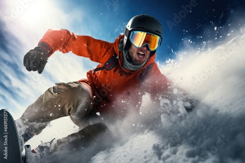 Caucasian Male Snowboarding Shreddin Background Generative AI