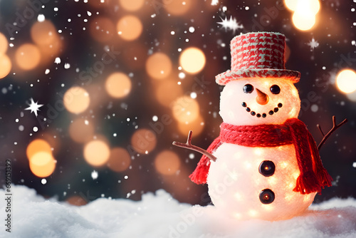 Christmas snowman, decked out in colorful scarf and hat, is the perfect host for the festive season. © JEROSenneGs