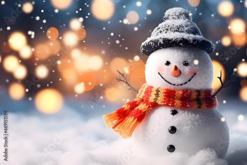 Christmas snowman, with open arms, invites everyone to enjoy the magic of the festive season.
