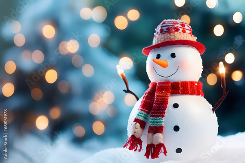 Christmas snowman, with open arms, invites everyone to enjoy the magic of the festive season. © JEROSenneGs