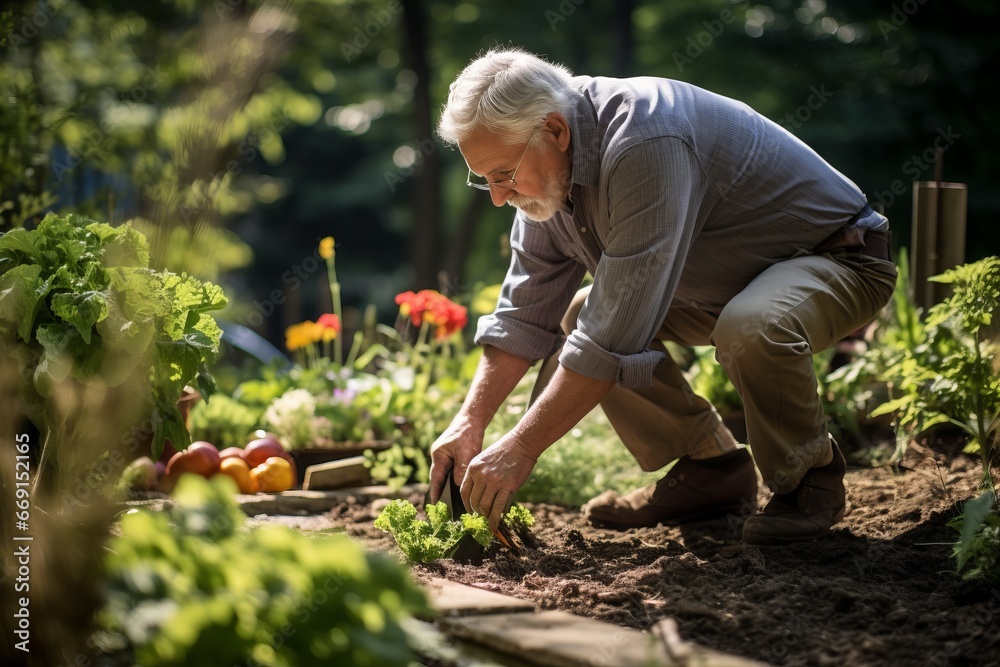 elderly senior person working in garden
