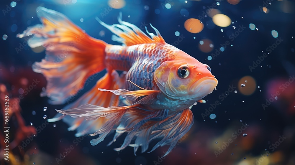 a close up of a goldfish in an aquarium with bubbles of water on the ...