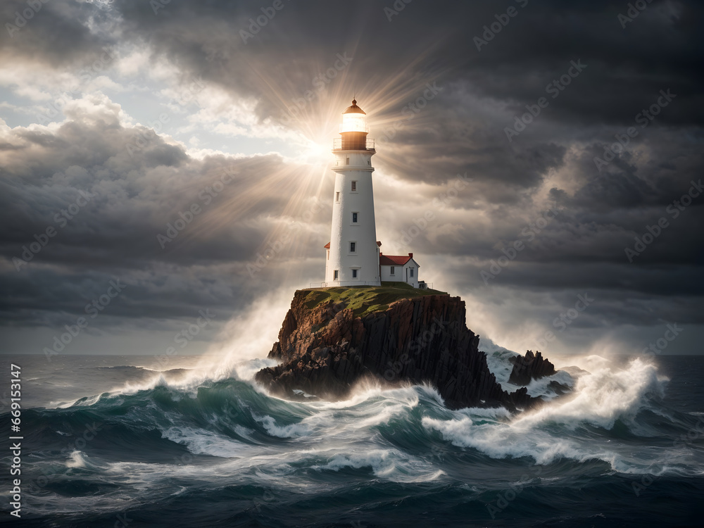 A light house in the middle of ocean