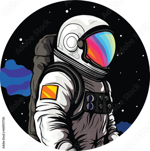 Astronaut looking out into space, colorful. Print for t-shirt, poster, mug