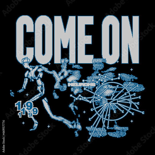 Abstract retro futuristic poster with blurred people. Modern pixel prints with dither effect. Typography vector posters