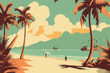 tropical beach and palm tree silhouettes. vector illustration.tropical beach and palm tree silhouettes. vector illustration.vector illustration of a beach with a palm and a beautiful landscape