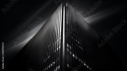 An architectural close-up of a gleaming skyscraper, showcasing the elegance and innovative design found in contemporary urban architecture