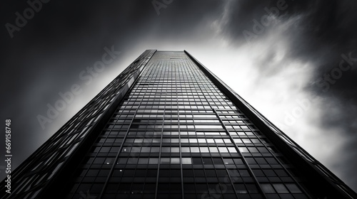 An architectural close-up of a gleaming skyscraper, showcasing the elegance and innovative design found in contemporary urban architecture