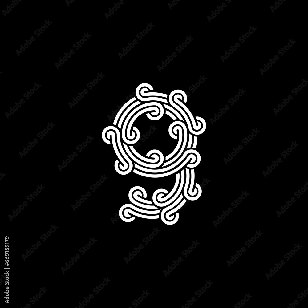 the logo consists of the number 9 and wave. Outline and elegant. the logo consists of the number 9 and wave. Outline and elegant.
