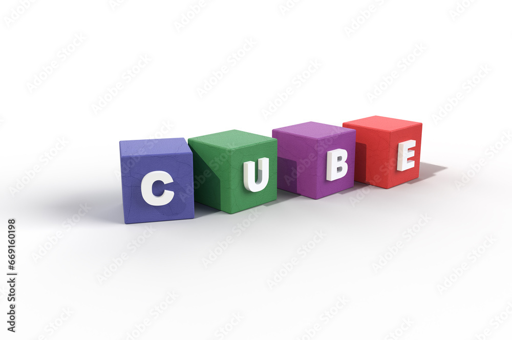 3d cubes and cube letters on white background. 3d render colorful cubes 3d cubes and cube letters on white background. 3d render colorful cubes