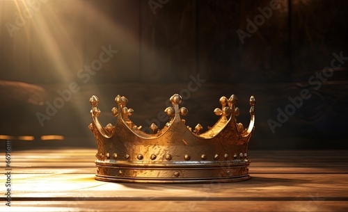 Golden crown, symbol of divine kingship and sovereignty. Jesus, King of the Kings and Lord of the Lods. Concept of authority, majesty and ruler of heaven and earth. Christian concept.