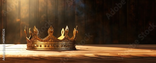 Golden crown, symbol of divine kingship and sovereignty. Jesus, King of the Kings and Lord of the Lods. Concept of authority, majesty and ruler of heaven and earth. Christian concept. photo
