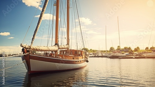 A sailboat is docked in the harbor on a sunny day Ai generated art