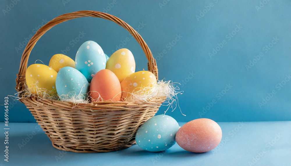 Beautiful colorful Easter eggs Easter Day in flat lay Beautiful colorful Easter eggs Easter Day in flat lay