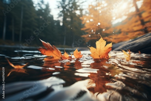 Autumn leaves on the water cinematic photography generative ai