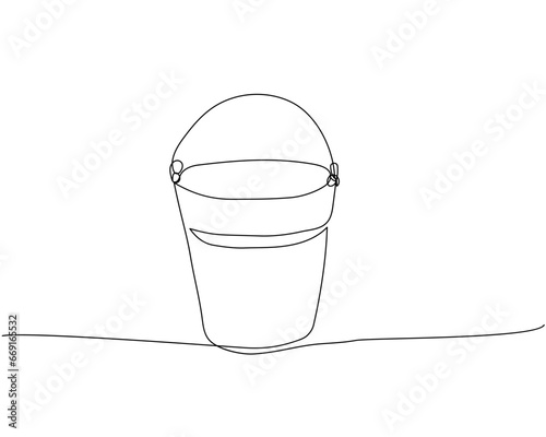 Bucket, basin, construction, cleaning one line art. Continuous line drawing of repair, professional, hand, people, concept, support, maintenance.