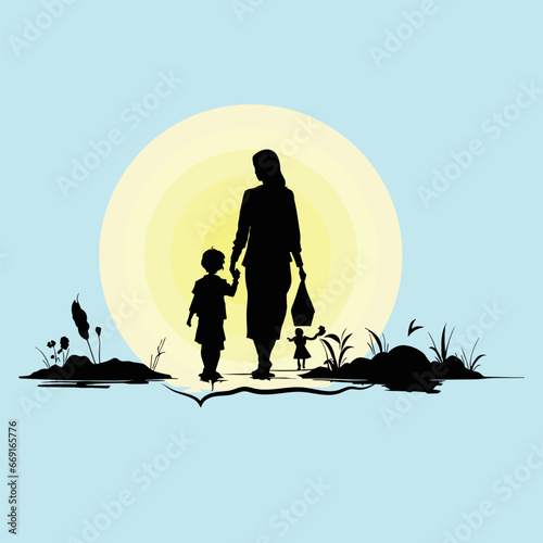 world refugee day background template flat design, Silhouettes of many people with luggage,  June 20. Vector illustration of Refugee concept design, it use for Banners, Posters, Web, Digital