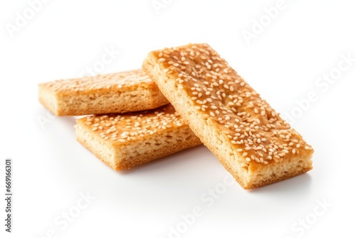 Crunchy Delight: Sesame Seed Crackers on a Clean Canvas of White Created With Generative AI Technology