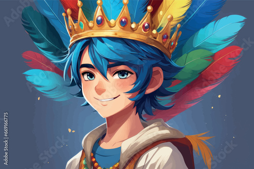 illustration of a young man with a crown of his head illustration of a young man with a crown of his head cartoon fairy tale character