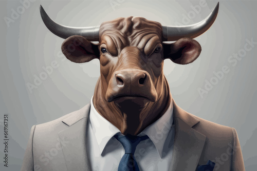 3d illustration of bull head with mask 3d illustration of bull head with mask bull in business suit. 3d illustration © Shubham