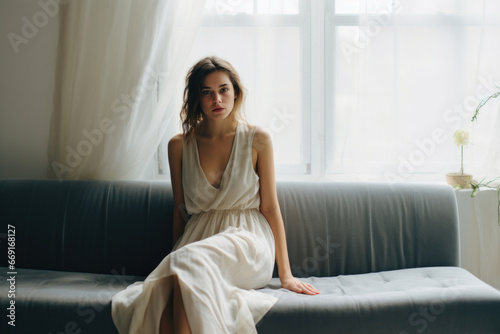 A forlorn young lady stands near the window, her eyes reflecting the depth of her sadness, encapsulating the essence of female melancholy Free Download A forlorn young lady stands near the window, her eyes reflecting the depth of her sadness, encapsulating the essence of female melancholy - GFXLoad