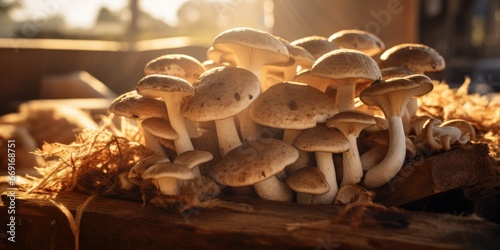 A group of mushrooms sitting on top of a pile of hay. Suitable for nature, agriculture, and food-related projects.