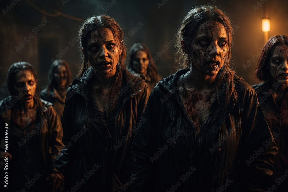 Scary zombie with bloody face outdoors, closeup. Halloween monster, ai generative Scary zombie with bloody face outdoors, closeup. Halloween monster, ai generative